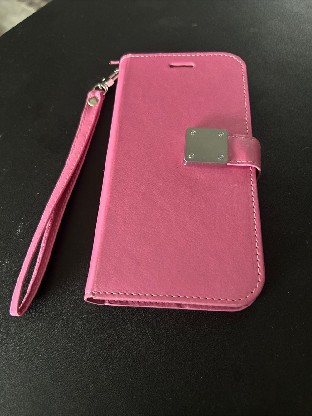 Pink Folio Wallet Phone Case with Wrist Strap. For iPhone 14 Plus.